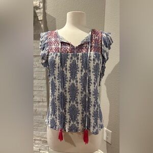 Anthropologie THML Blue and Red Boho Blouse